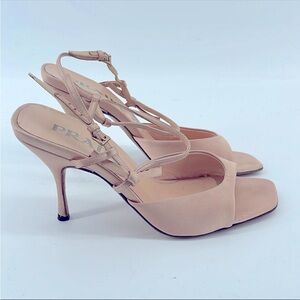Prada blush pink satin strappy open toe slingback stiletto heels sz 37